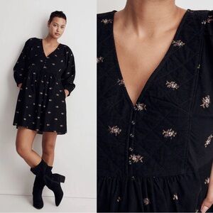 Madewell • Corduroy Quilted-Bib Mini Dress in Blurred Ikat babydoll black floral